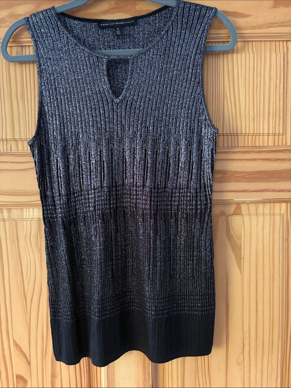 White House Black Market Black Metallic Ribbed top, medium